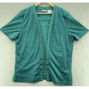 Dress Savy Sweater Cardigan Womens LARGE Teal Short Sleeve Casual Dress New York